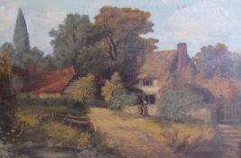 19th century British School A cottage in a landscape Oil on canvas