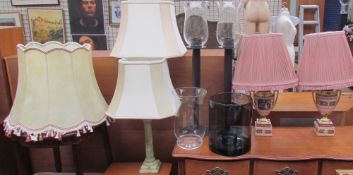 An onyx table lamp together with a pair of Vienna style vase converted to table lamps,