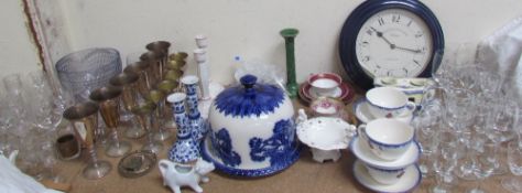 A large lot including drinking glasses, electroplated goblets and Italian pottery candlesticks,