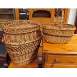 A wicker laundry basket together with a wicker basket