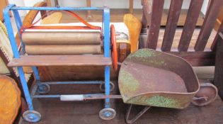 A Lines Bros for Triang child's mangle together with a child's wheelbarrow