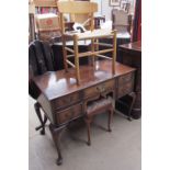 A 20th century walnut dressing table together with a dressing table stool and a Mobler ash dining