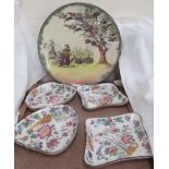 A Royal Doulton series ware charger "The Gleaners" together with four Wedgwood bowls