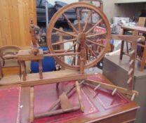 A spinning wheel with treadle action together with a Dryad rack