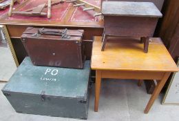 A child's desk together with a painted trunk,