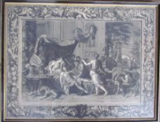 After Le Brun A black and white print depicting gladiatorial figures together with five other black