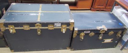 Two brass bound travelling trunks