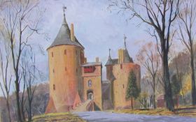 Garth Lloyd Castell Coch Watercolour Signed Together with two watercolours of beach scenes,