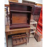 A reproduction mahogany Canterbury together with a teak side table,