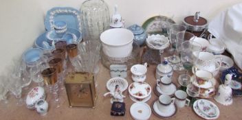 A Wedgwood grape and leaf embossed part tea and dinner set together with various drinking glasses,