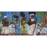 A Batik of African workers together with a large quantity of paintings,
