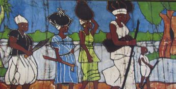A Batik of African workers together with a large quantity of paintings,