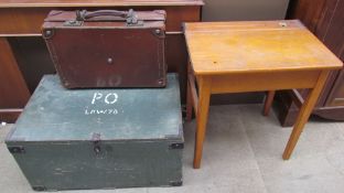 A child's desk together with a painted trunk,