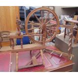 A spinning wheel with treadle action together with a Dryad rack