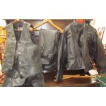 A City of Leather bikers jacket together with leather waistcoats,
