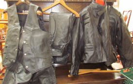 A City of Leather bikers jacket together with leather waistcoats,