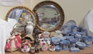 Assorted Wedgwood Jasper wares, together with Royal Doulton figures, Toby jug, Beswick horses,