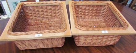 A pair of wicker and treen sliding baskets