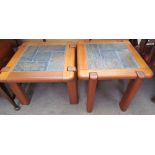 A pair of Dyrlund teak and tiled top occasional tables