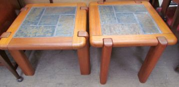 A pair of Dyrlund teak and tiled top occasional tables