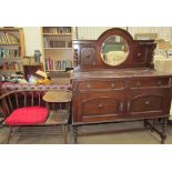 A 20th century oak mirror back sideboard together with a teak telephone table