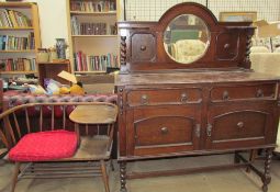 A 20th century oak mirror back sideboard together with a teak telephone table