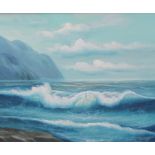 20th century Mexican Seascape Oil on canvas Together with two other pictures