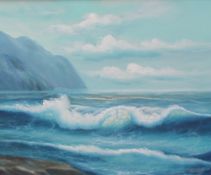 20th century Mexican Seascape Oil on canvas Together with two other pictures