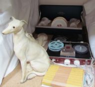 An International 4TR tape recorder A4411 together with two pottery models of whippets and a Royal