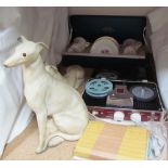 An International 4TR tape recorder A4411 together with two pottery models of whippets and a Royal