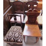 A Victorian oak hall chair with a blind fretwork decorated back together with an Edwardian nursing