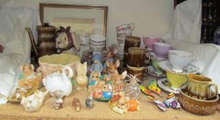 Part tea sets together with Pendelphin figures,