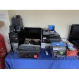 An Evesham computer tower together with a Dell Monitor, keyboard, mouse, printers, phototainer,