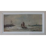 Thomas Bush Hardy Off Folkestone Harbour Watercolour Signed and dated 1891 11 x 25cm