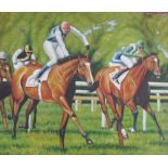Edwards Horse racing Oil on board Signed Together with a large quantity of pictures, prints,