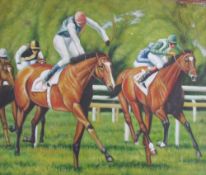 Edwards Horse racing Oil on board Signed Together with a large quantity of pictures, prints,