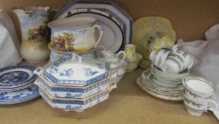 A Crown Staffordshire part tea set, together with another part tea set, blue and white tureens,