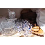 Swarovski crystal animals, together with crystal glass fruit bowls, olive wood bowls, other treen,