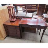A reproduction mahogany chest of drawers together with a mahogany card table and plant stand