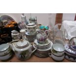 A large lot including a Japanese part tea set together with a glass decanter, glass vases,