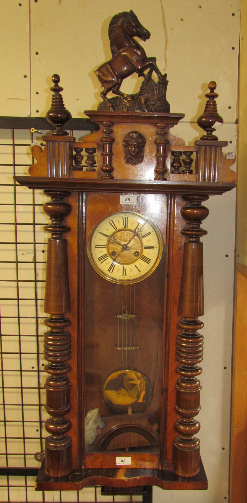 A walnut cased Vienna regulator type wall clock,