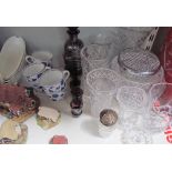 A silver overlaid liqueur set, together with Lilliput lane cottages, assorted glasswares,