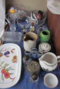 A Ewenny pottery jug together with Portmeirion pottery , glass bowls,