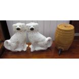 A pair of Staffordshire spaniels with gilt highlights together with a price stoneware flagon