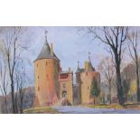 Garth Lloyd Castell Coch Watercolour Signed Together with two watercolours of beach scenes,