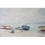 Rosenstock Boats on a beach Watercolour Signed 37.5 x 56.