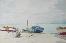 Rosenstock Boats on a beach Watercolour Signed 37.5 x 56.