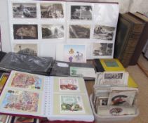 Two John Lennon Estate postcards together with a large postcard album, other postcard albums,