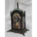 A 19th century French enamel and white metal mounted mantle clock,