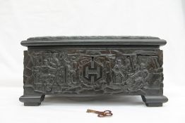 A Polish carved coal jewellery box,